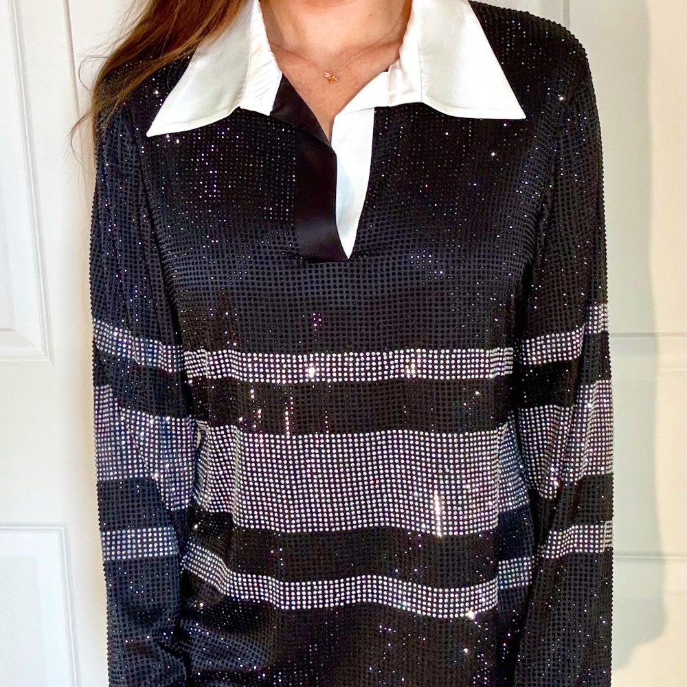 Retrofete Black and Silver Sequin Blouse